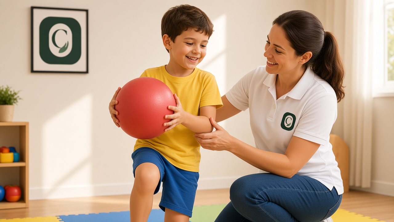 Fisioterapia infantil con ejercicio de equilibrio