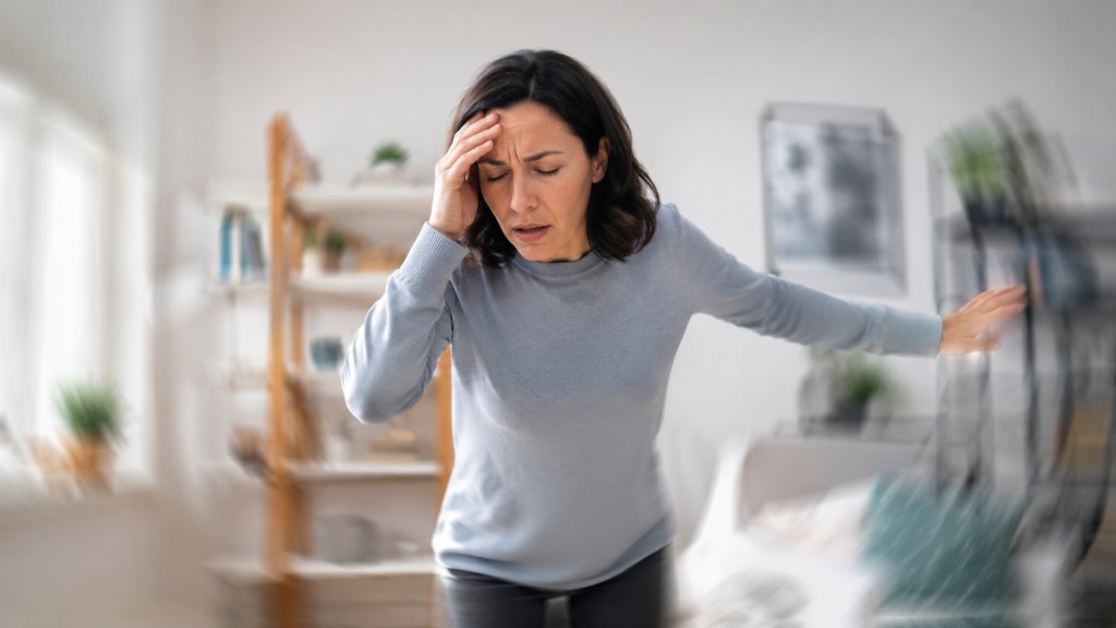 Mujer con sensación de vértigo y mareo, síntoma tratable con fisioterapia vestibular